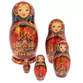Matryoshka doll for 5 places "Kizhi" Bordeaux, 15 cm