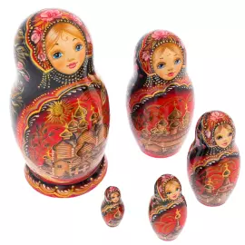 Matryoshka doll for 5 places "Kizhi" Bordeaux, 15 cm