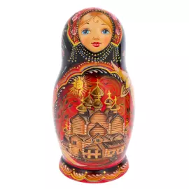Matryoshka doll for 5 places "Kizhi" Bordeaux, 15 cm