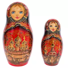 Matryoshka doll for 5 places "Kizhi" Bordeaux, 15 cm