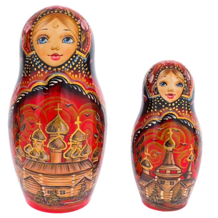 Матрешка на 5 мест "Кижи" бордо, 15 см