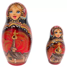 Matryoshka doll for 5 places "Kizhi" Bordeaux, 15 cm