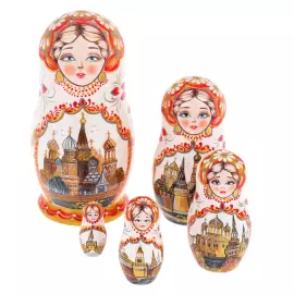 Матрешка на 5 мест "Москва" белая, 15 см