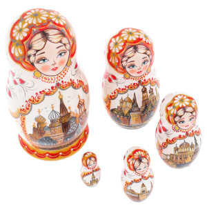 Matryoshka doll for 5 people "Moscow" white, 15 cm