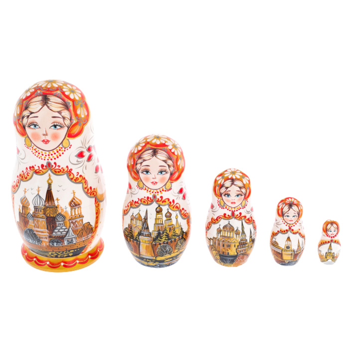 Matryoshka doll for 5 people "Moscow" white, 15 cm