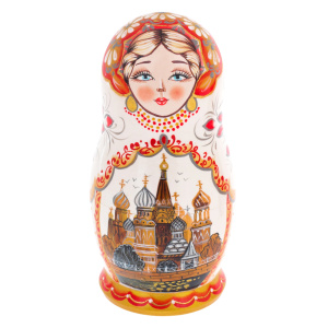 Matryoshka doll for 5 people "Moscow" white, 15 cm