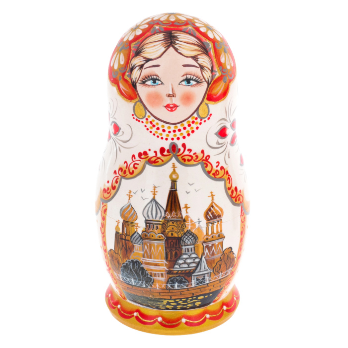 Matryoshka doll for 5 people "Moscow" white, 15 cm