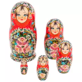 Matryoshka doll for 5 places "Bouquet" red, 18 cm