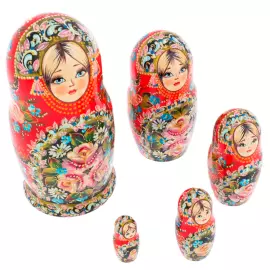 Matryoshka doll for 5 places "Bouquet" red, 18 cm