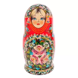 Matryoshka doll for 5 places "Bouquet" red, 18 cm