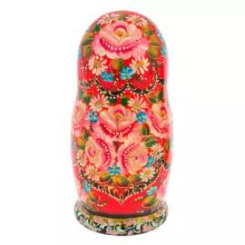 Matryoshka doll for 5 places "Bouquet" red, 18 cm