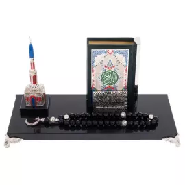 Композиция из долерита и латуни "Коран с Мечетью" с четками, Златоуст