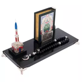 Композиция из долерита и латуни "Коран с Мечетью" с четками, Златоуст