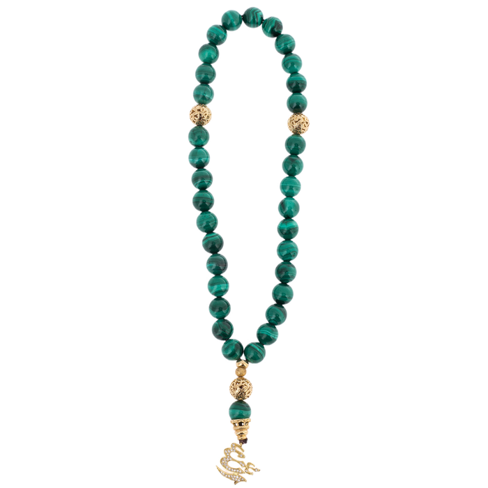 Dolerite and malachite composition "Koran with Mosque" with rosary beads, Chrysostom