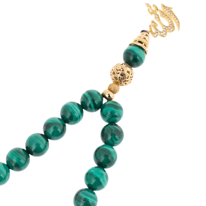Dolerite and malachite composition "Koran with Mosque" with rosary beads, Chrysostom