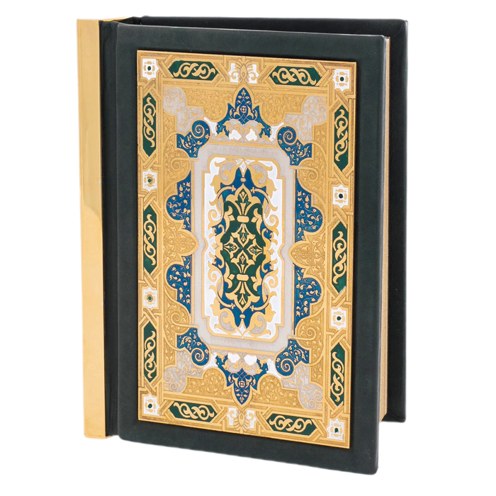 Dolerite and malachite composition "Koran with Mosque" with rosary beads, Chrysostom