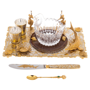 Caviar bowl with cut agate "Sea world" for 2 persons, Zlatoust