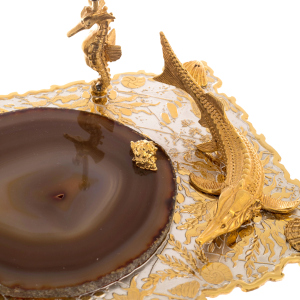 Caviar bowl with cut agate "Sea world" for 2 persons, Zlatoust