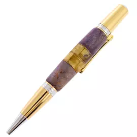 Ballpoint pen made of Karelian birch and amber "Flower" purple, in a case