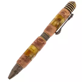 Ballpoint pen made of Karelian birch and amber "Fly" in a case
