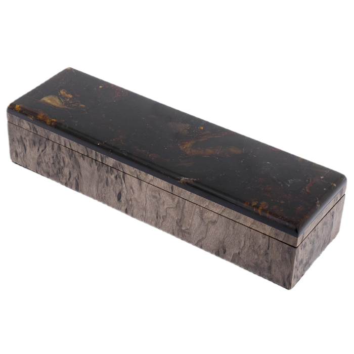 Ballpoint pen made of Karelian birch and amber "Fly" in a case