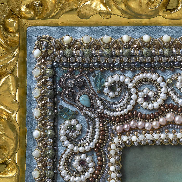 Embroidered icon of St. Luke of Crimea in antique frame and case