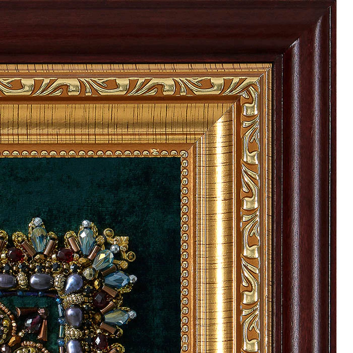 The embroidered icon "The Righteous Warrior Feodor Ushakov" in a frame and a case
