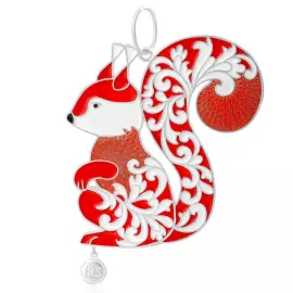 Елочная игрушка из серебра "Белочка" красная