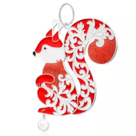Елочная игрушка из серебра "Белочка" красная