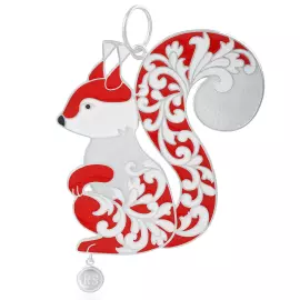 Елочная игрушка из серебра "Белочка" красно-белая