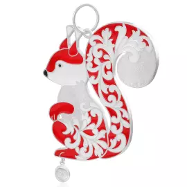 Елочная игрушка из серебра "Белочка" красно-белая