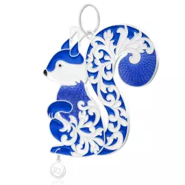 Елочная игрушка из серебра "Белочка" синяя