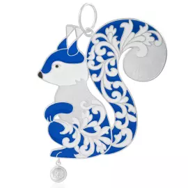 Елочная игрушка из серебра "Белочка" сине-белая
