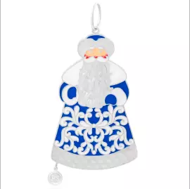 Елочная игрушка из серебра "Дед Мороз" сине-белая