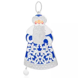 Елочная игрушка из серебра "Дед Мороз" сине-белая