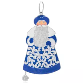 Елочная игрушка из серебра "Дед Мороз" синяя