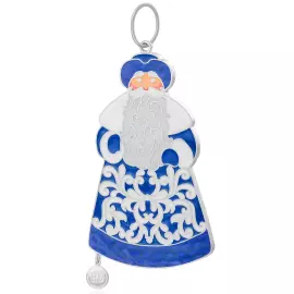 Елочная игрушка из серебра "Дед Мороз" синяя