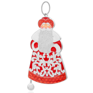 Елочная игрушка из серебра "Дед Мороз" красная