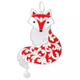 Елочная игрушка из серебра "Лисичка" красная