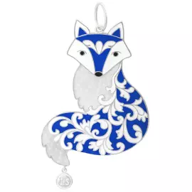 Елочная игрушка из серебра "Лисичка" синяя