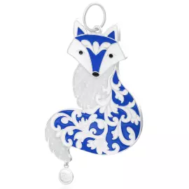 Елочная игрушка из серебра "Лисичка" синяя