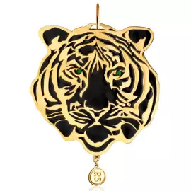Елочная игрушка из серебра "Тигр" чёрно-золотой