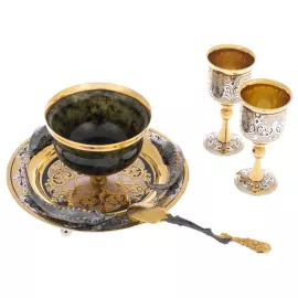 Икорница из нефрита "Стерлядь" на 2 персоны, Златоуст