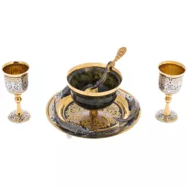 Икорница из нефрита "Стерлядь" на 2 персоны, Златоуст