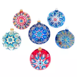 Set of 6 Fairy Pattern Christmas balls in a musical painted box