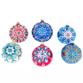 Set of 6 Fairy Pattern Christmas balls in a musical painted box