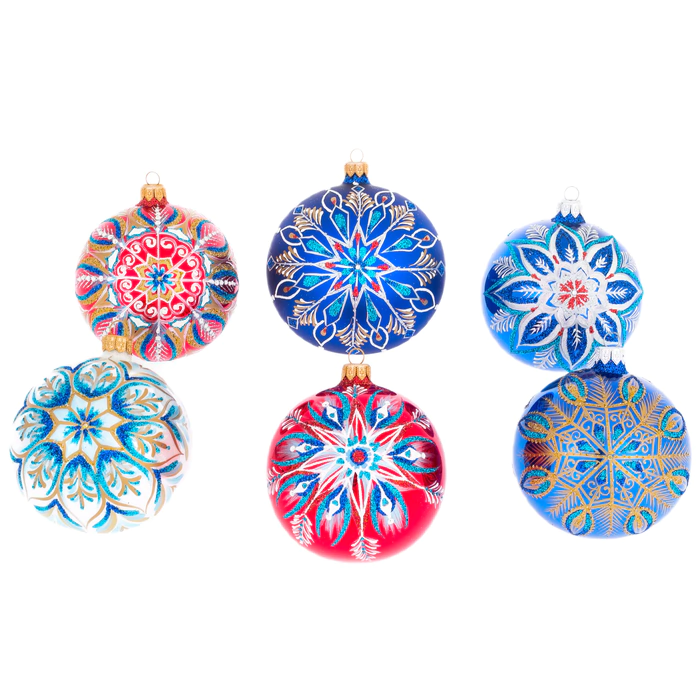 Set of 6 Fairy Pattern Christmas balls in a musical painted box
