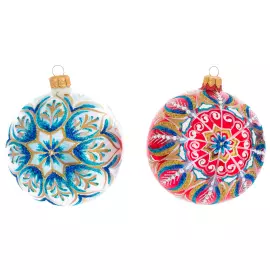 Set of 6 Fairy Pattern Christmas balls in a musical painted box