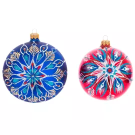 Set of 6 Fairy Pattern Christmas balls in a musical painted box