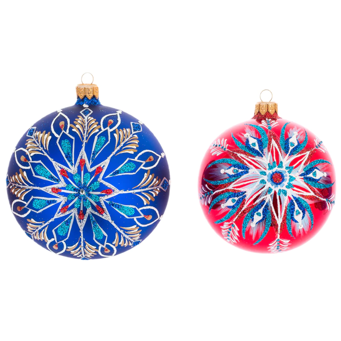 Set of 6 Fairy Pattern Christmas balls in a musical painted box